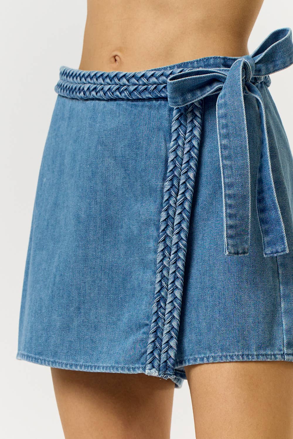 Braided Waist Denim Skort