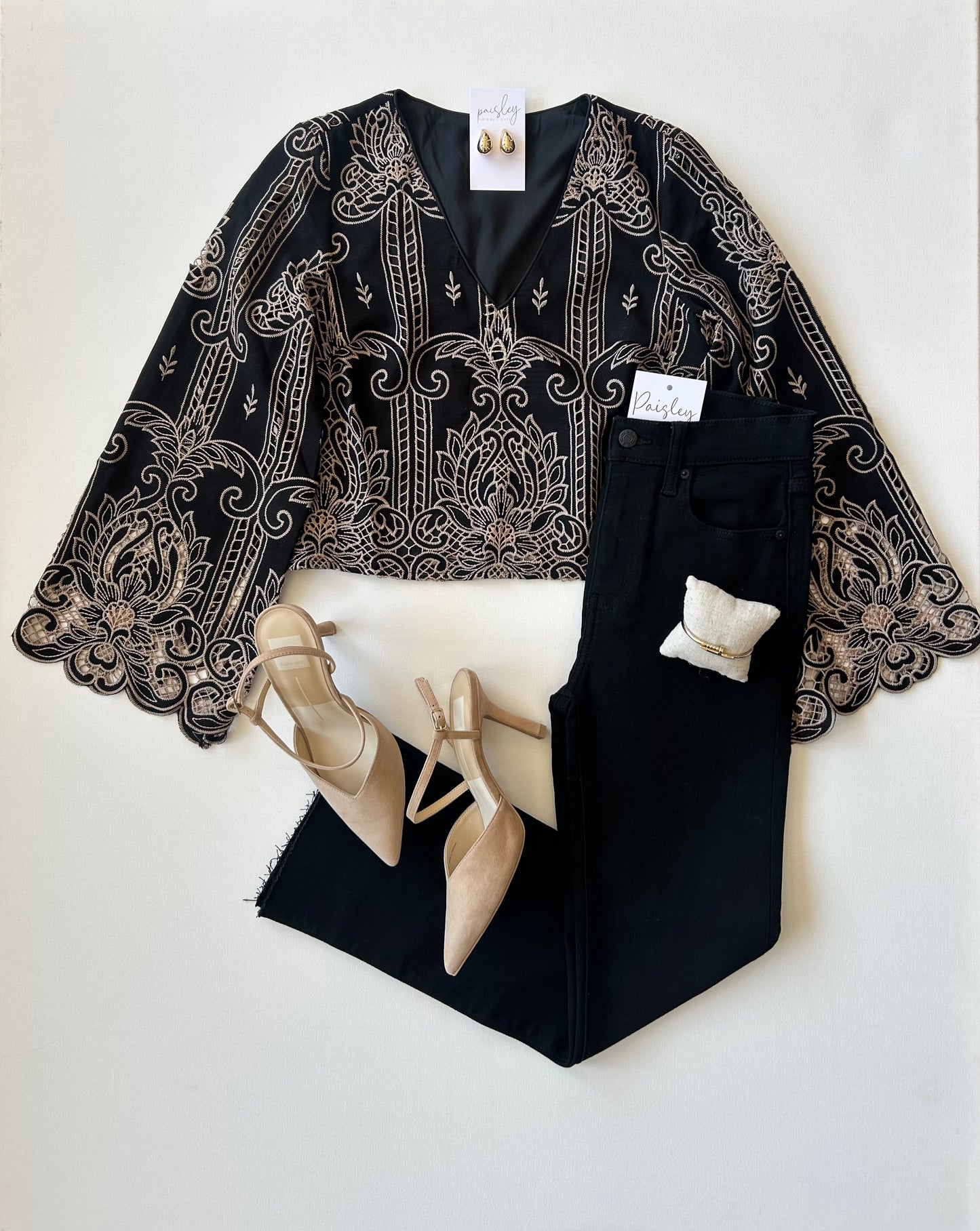 Two-Tone Lace Cutout Top