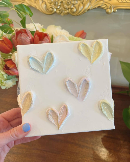 Canvas - 6x6 inch Pastel Polka Dot Hearts