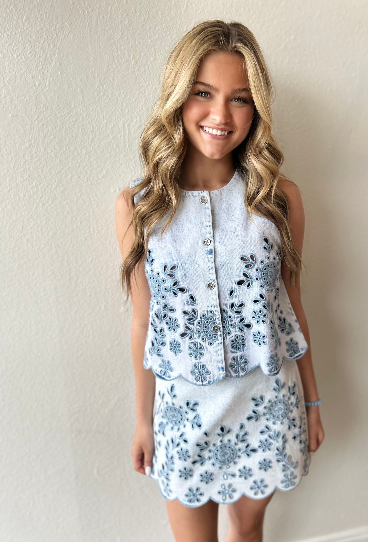 Embroidered Denim Vest