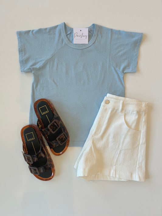 Cool Blue Raglan Cap Sleeve Tee