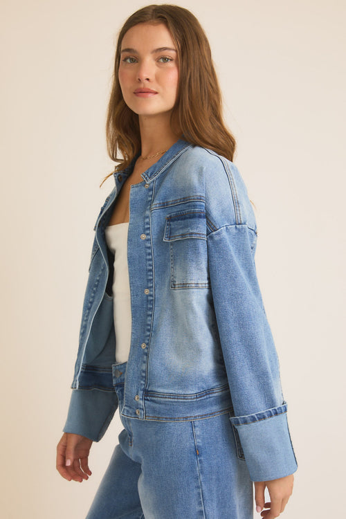 Cuffed Sleeve Denim Twill Jacket