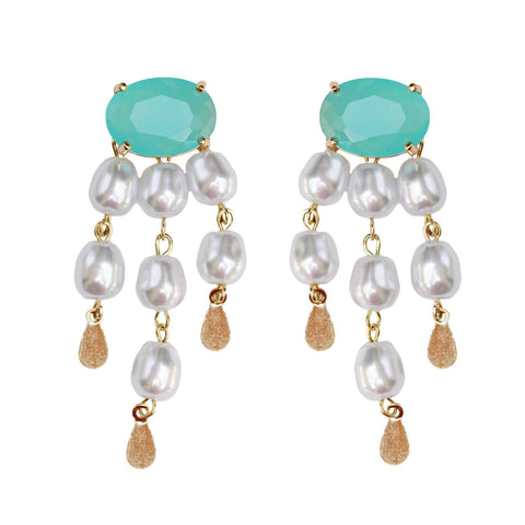 Pastel Toned Crystal Layered Duster Statement Earrings