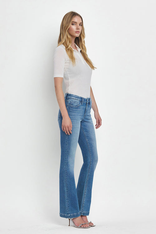 Mid Rise Seamless Waistband Kick Flare Jeans