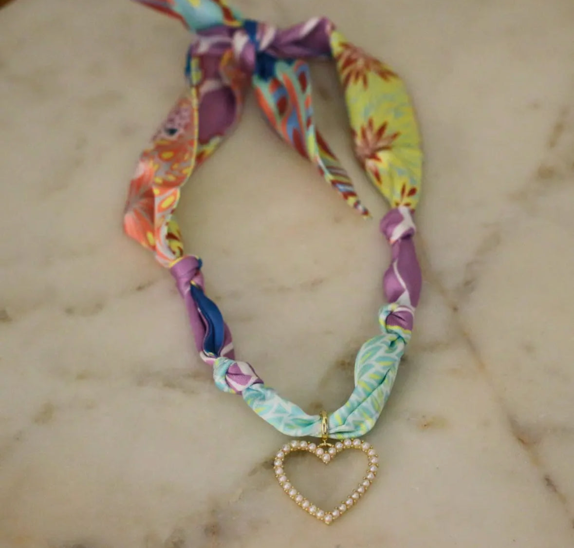 Scarf Necklace - Sunset Garden - Pearl Heart
