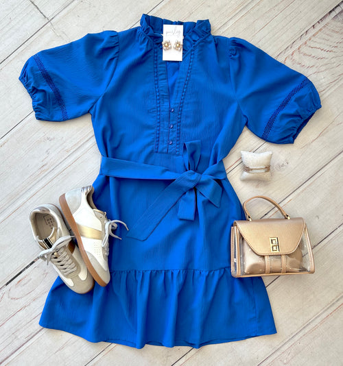 Sarah Belted Dress in Royal