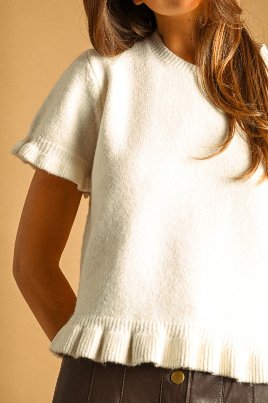 Ruffle Hem Short Sleeve Sweater