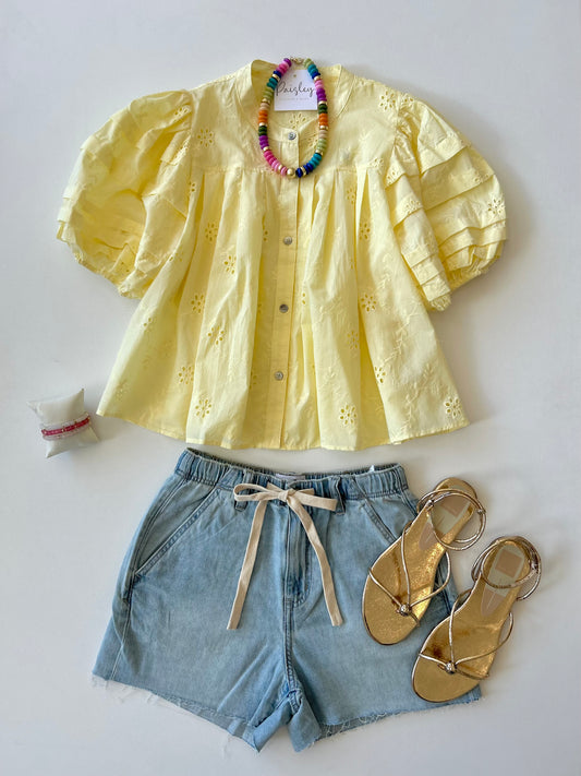 Hannah Blouse In Yellow Eyelet