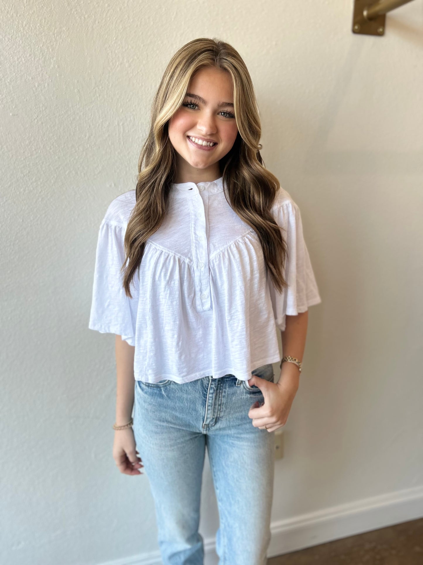 V Yoke Henley Blouse