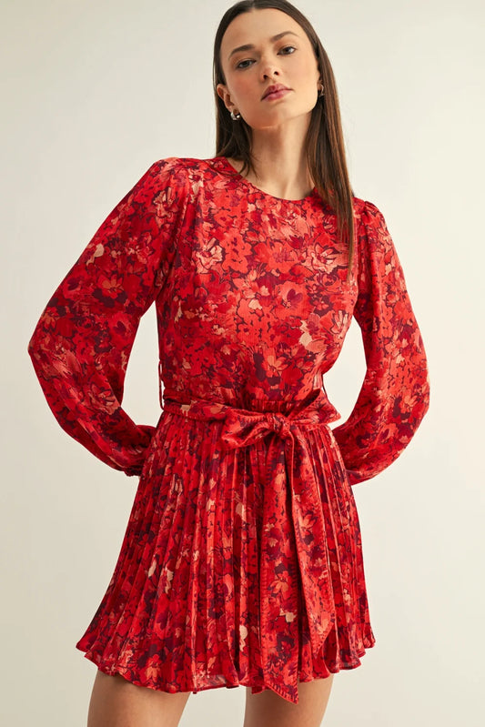 Rylee Pleated Long Sleeve Mini Dress
