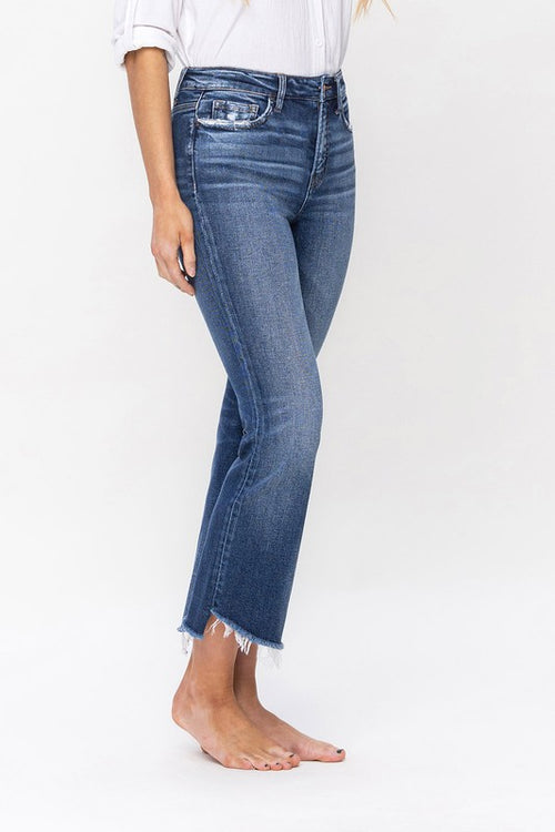 High Rise Step Hem Kick Flare Jeans