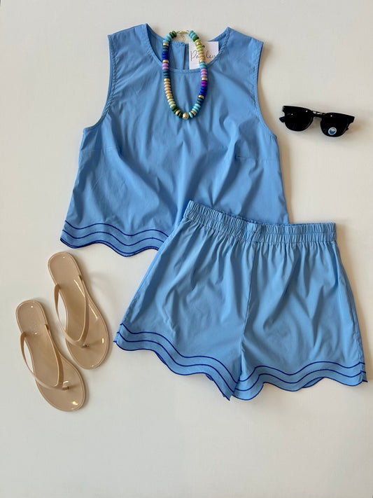 Blue Scalloped Hem Set