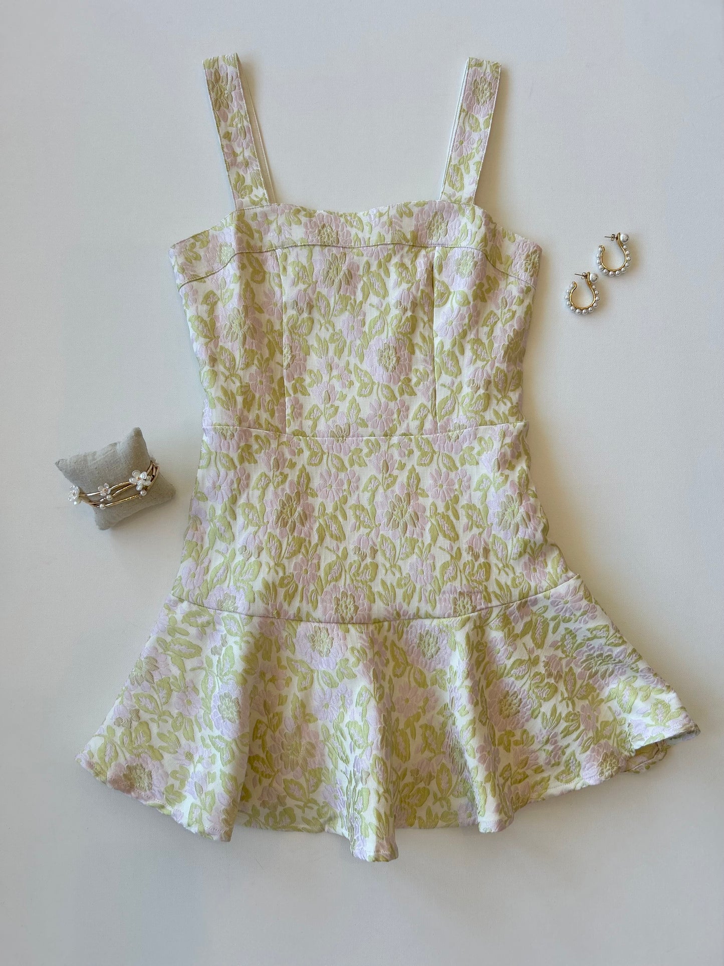 Emily Mini Dress In Soft Garden Jacquard