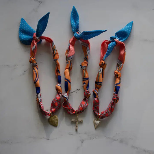 Scarf Necklace- Orange Gold Heart