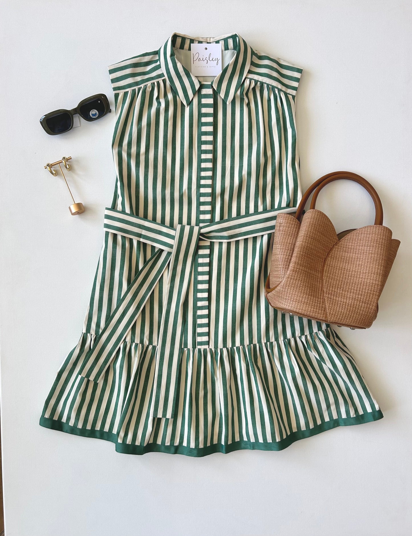 Green Stripe Contrast Dress