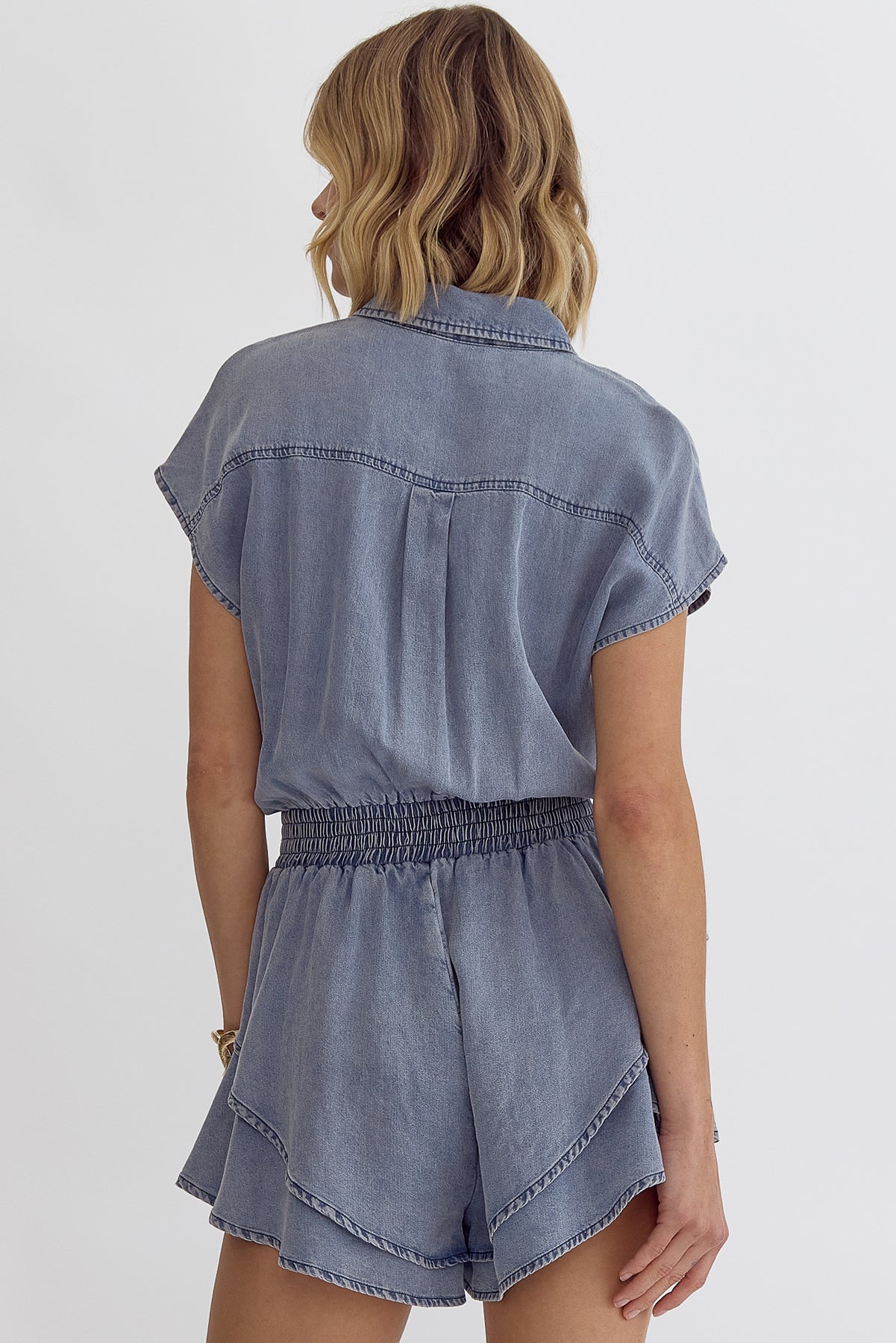 Denim Tiered Skirt Romper