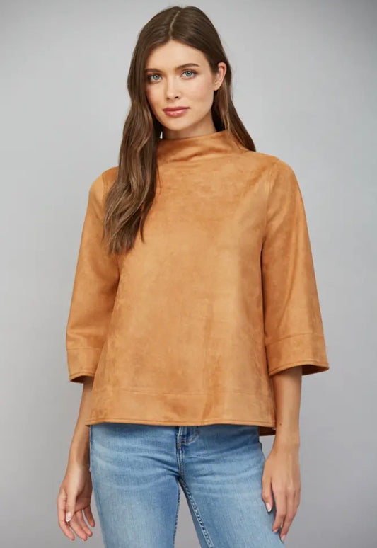 Tan Suede Mock Neck Top