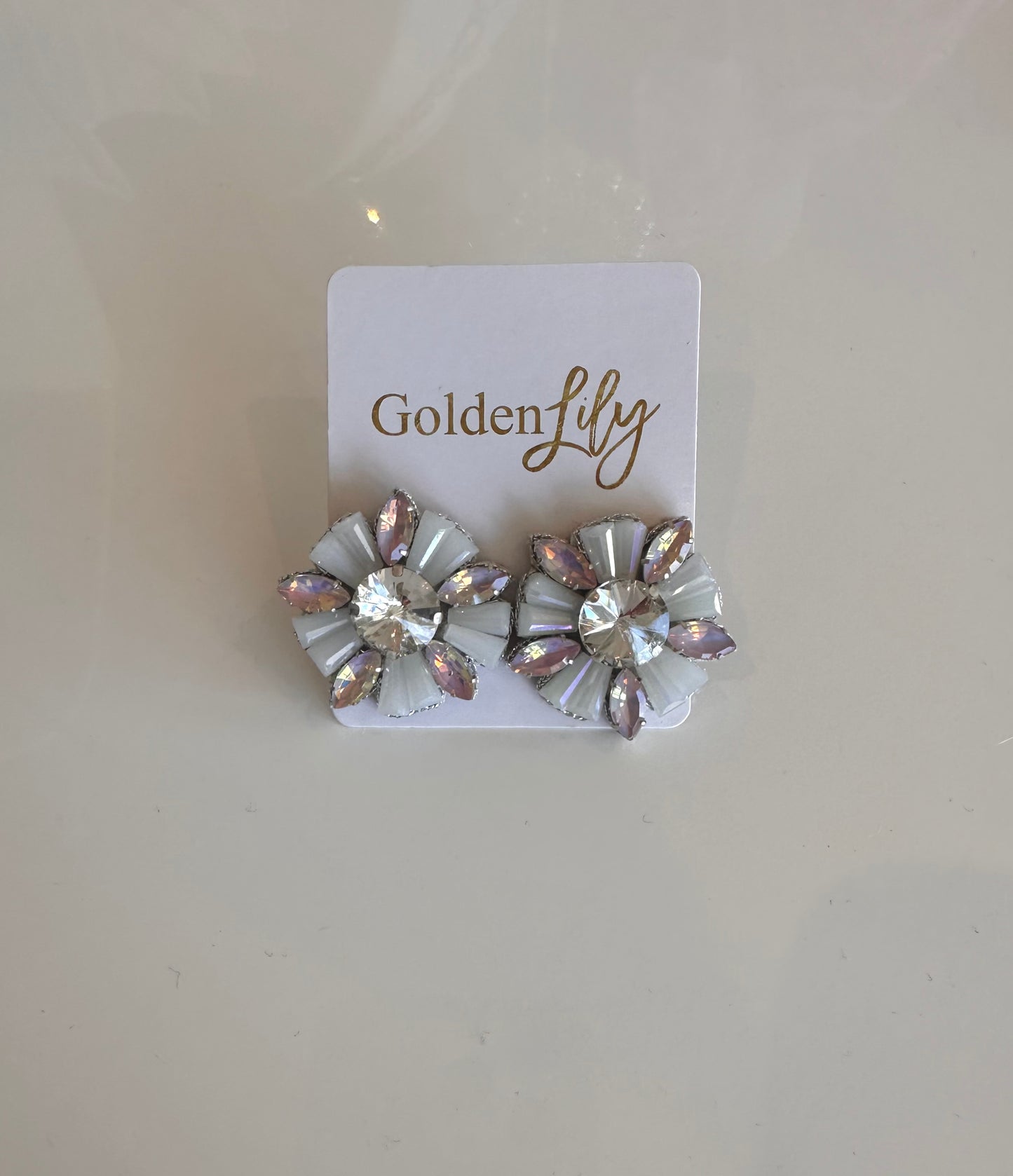 White Bead Burst Earrings
