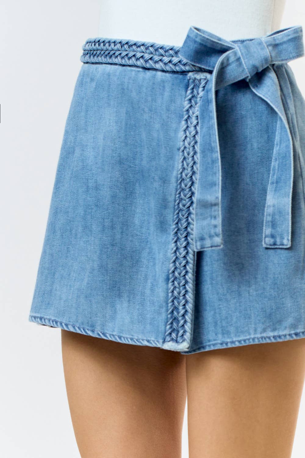 Braided Waist Denim Skort