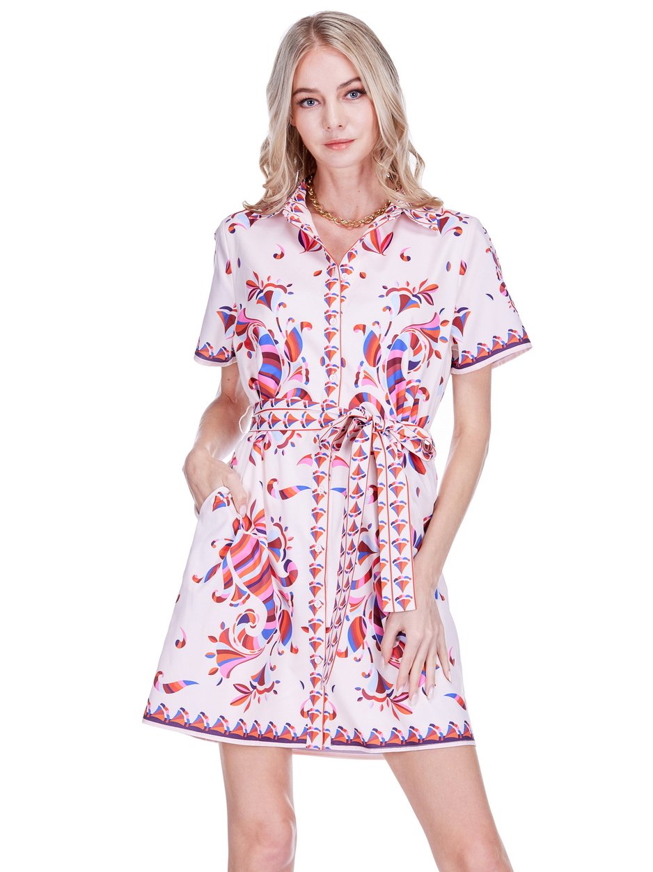 Retro Floral Short Sleeve Shirtdress