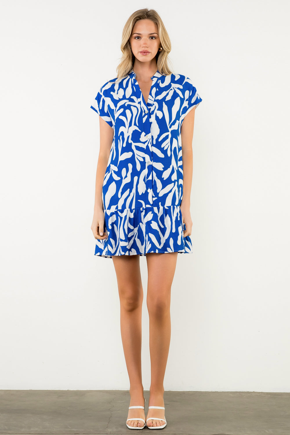 Nancy Dress in White & Royal Print