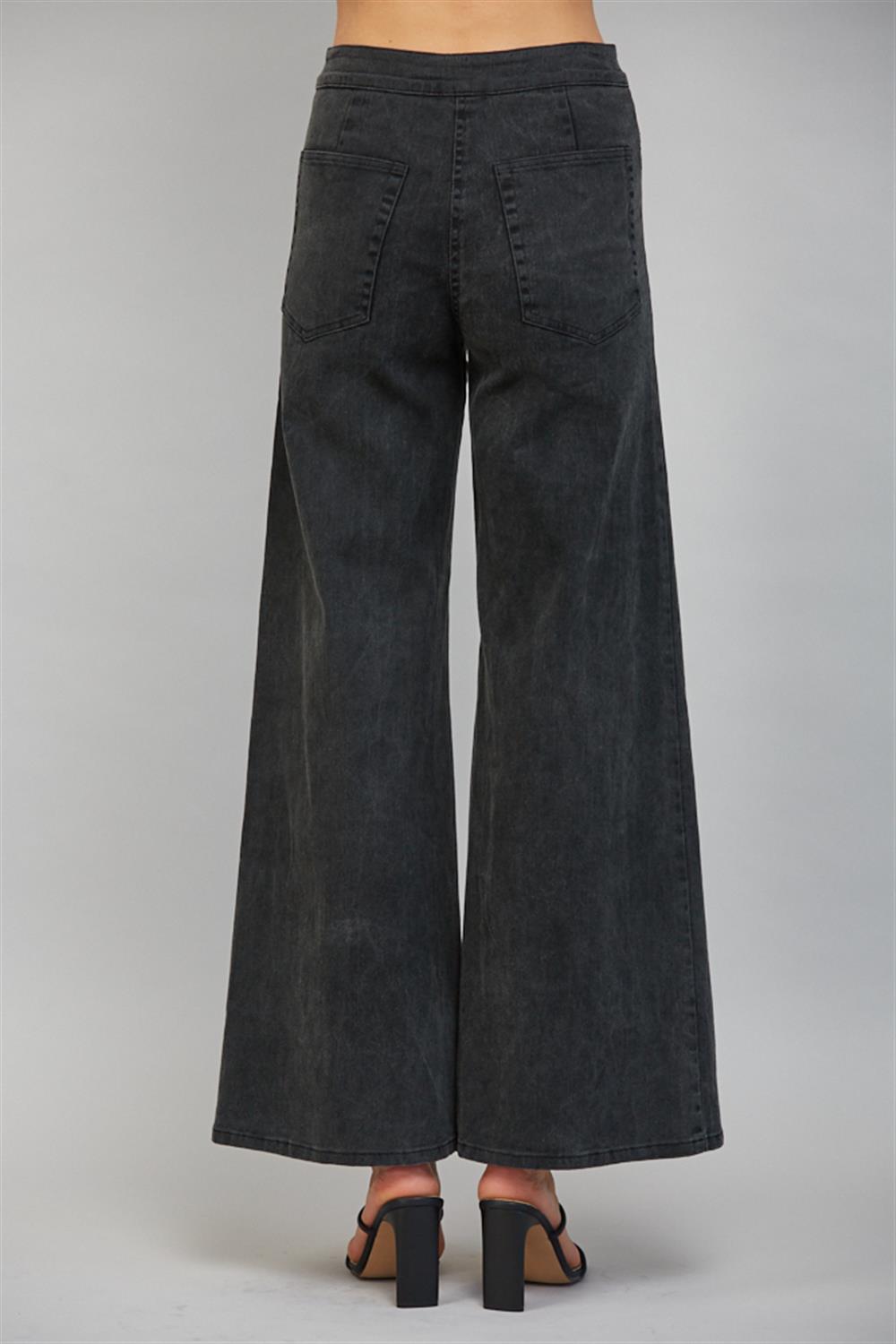 High Waisted Black Seam Front Flare Pants