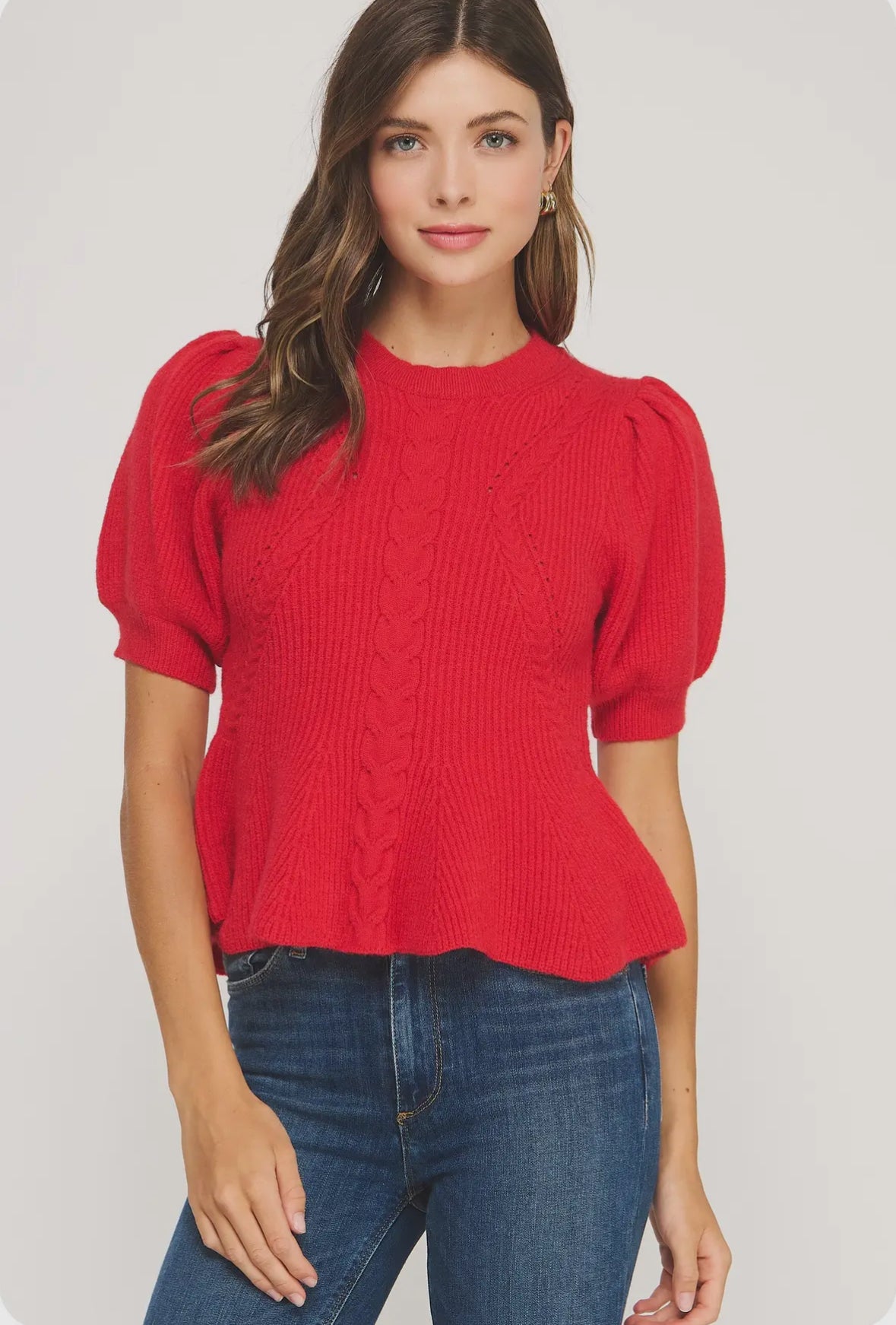 Red Knit Peplum Top