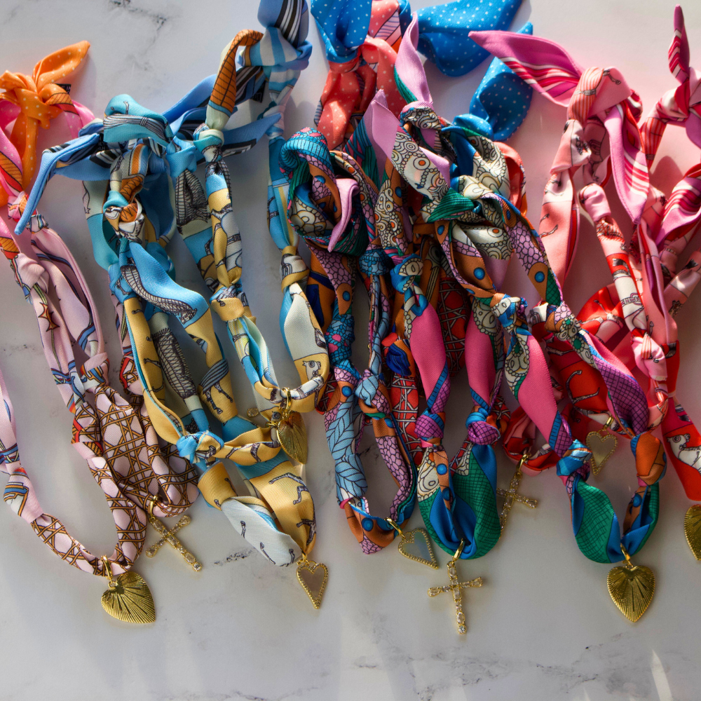 Scarf Necklace ~ Multi Color Pattern: White Heart