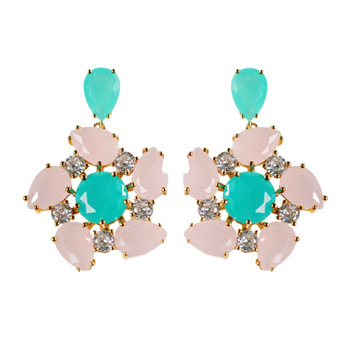 Pastel Toned Crystal Layered Duster Statement Earrings