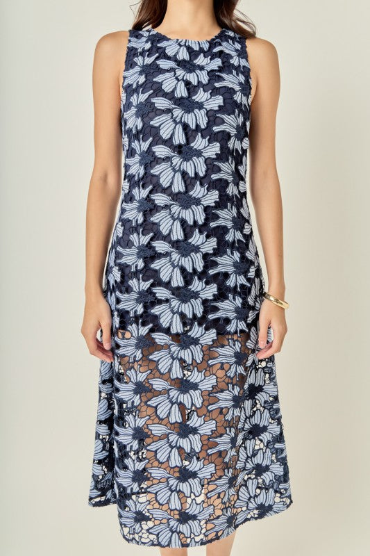 Niles Powder/Navy Blue Overlay Dress