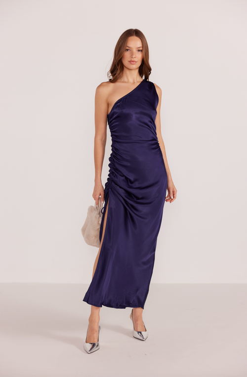 Lumina Navy One Shoulder Dress