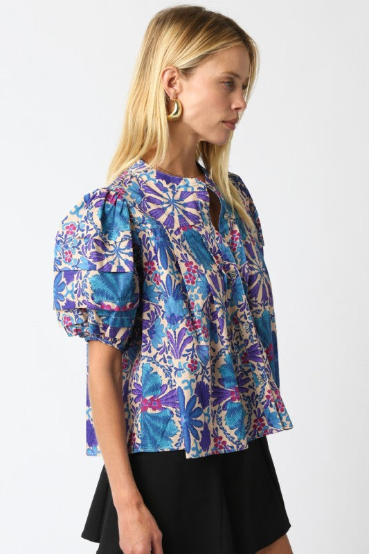 Hannah Blouse Cream Purple Print