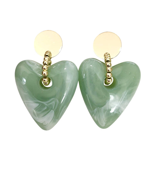 Teddy Heart Earrings- Green
