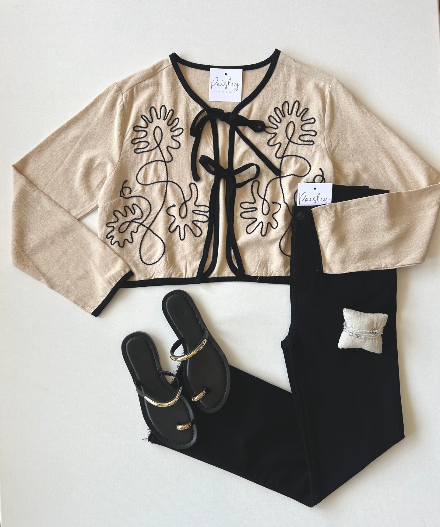 Embroidered Double Tie Front Jacket