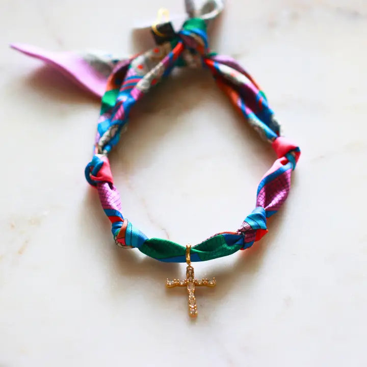 Scarf Necklace- Multicolor Cross