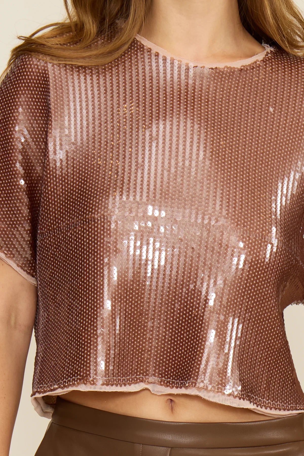 Cherry Sequined Taupe Top