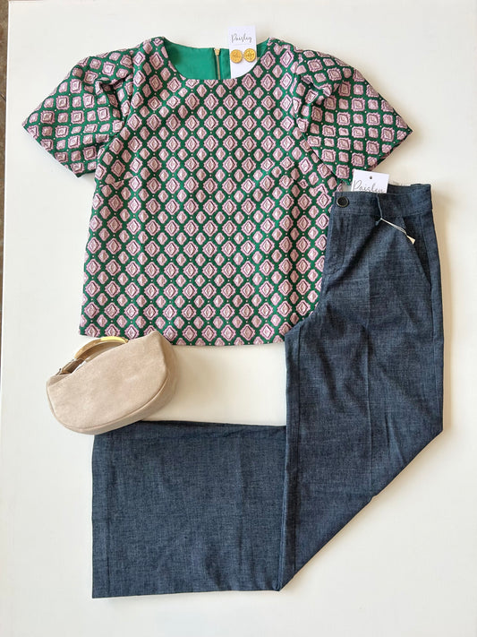 Pink Trellis Short Sleeve Top