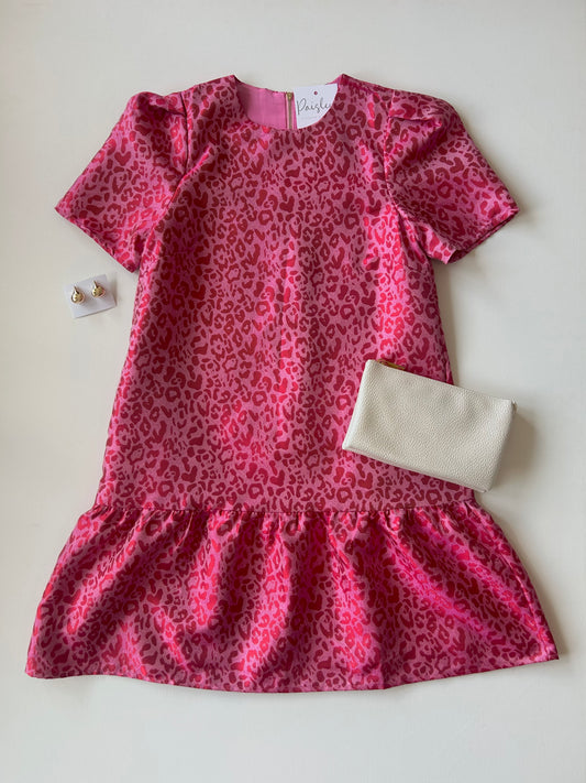 Leopard Flounce Dress in Berry