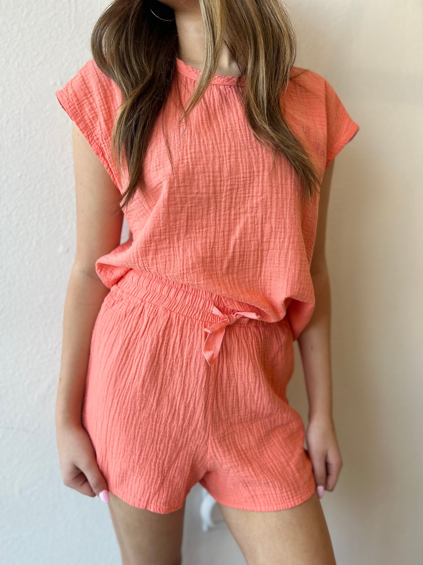 Pink Bliss Gauze Drawstring Shorts