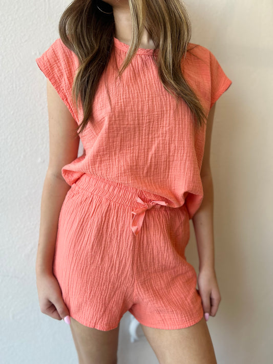 Pink Bliss Gauze Drawstring Shorts