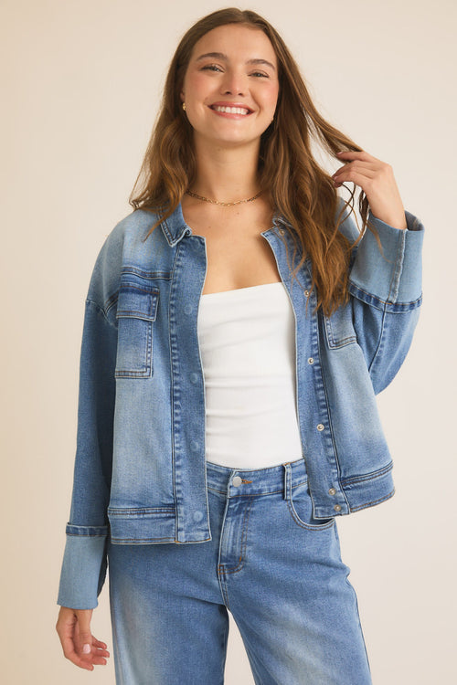 Cuffed Sleeve Denim Twill Jacket