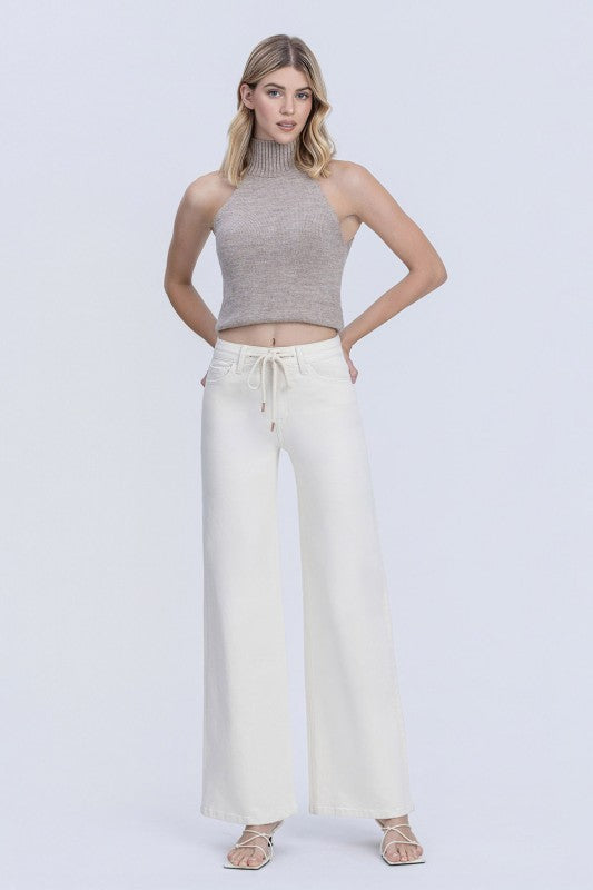 High Rise Drawstring Wide Leg Jean