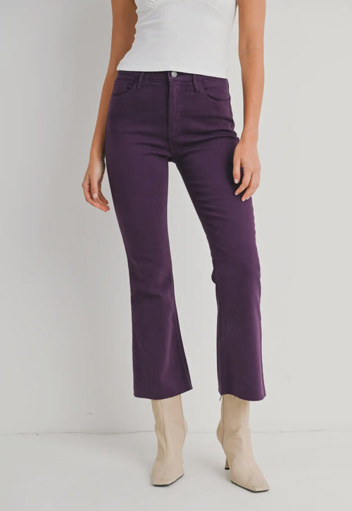 High Rise Crop Flare Jean in MG Purple