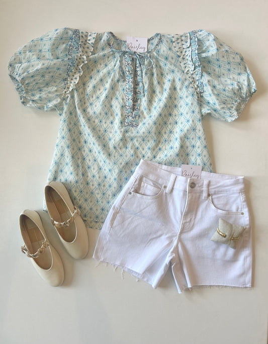 Madison Blue & White Print Blouse