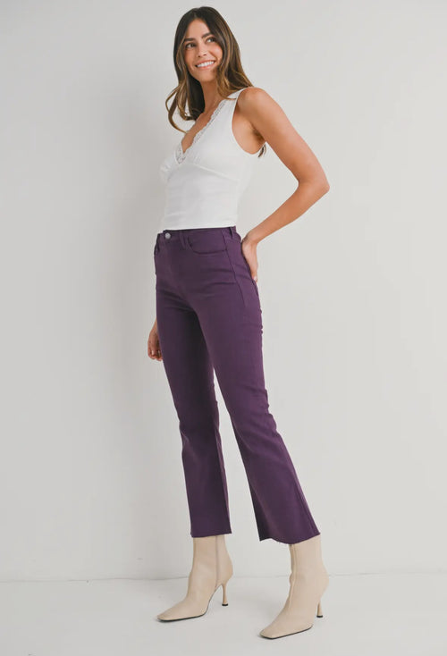 High Rise Crop Flare Jean in MG Purple