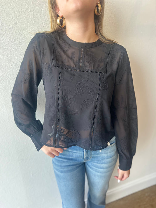 Embroidered Lace Insert Top