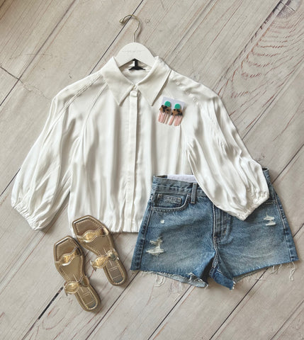 White Poplin Square Neck Top