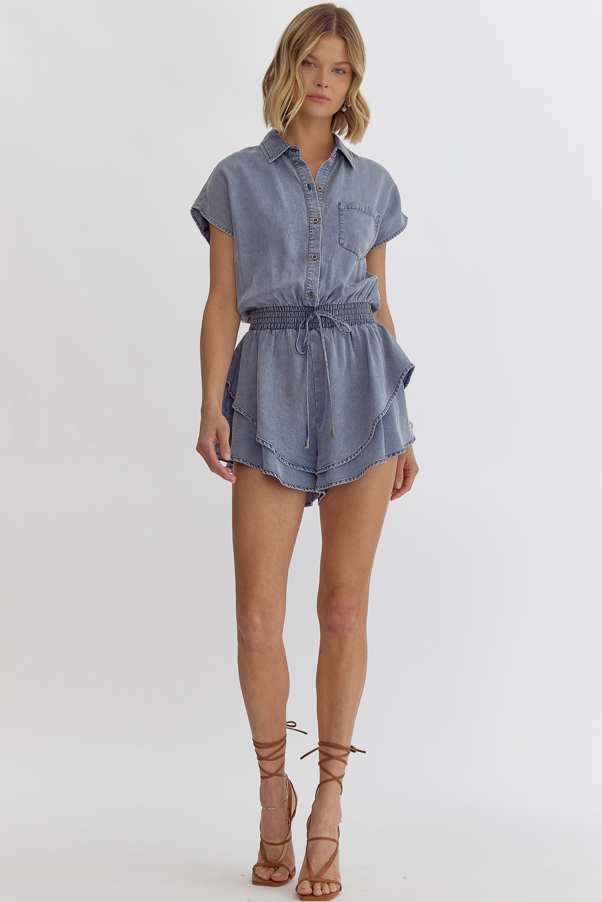 Denim Tiered Skirt Romper