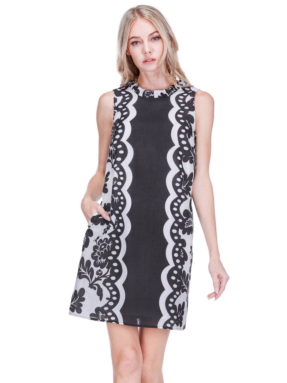 Scalloped Noir Ruffle Neck Dress