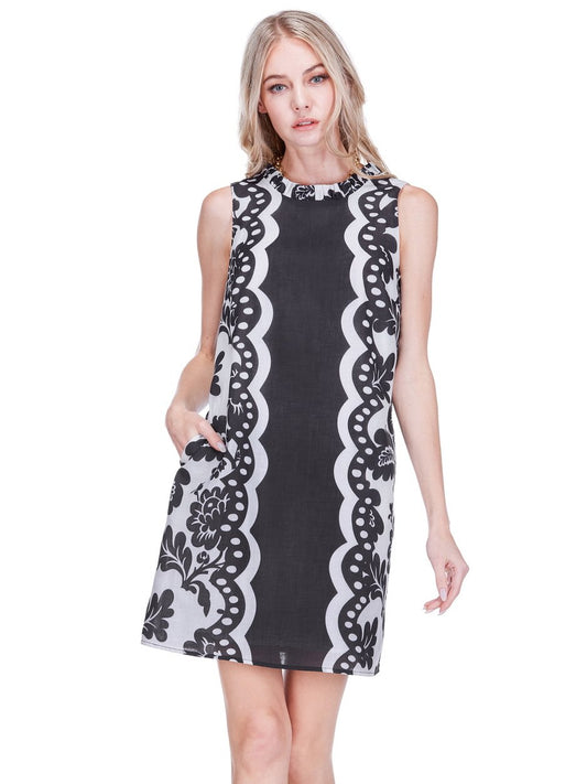 Scalloped Noir Ruffle Neck Dress